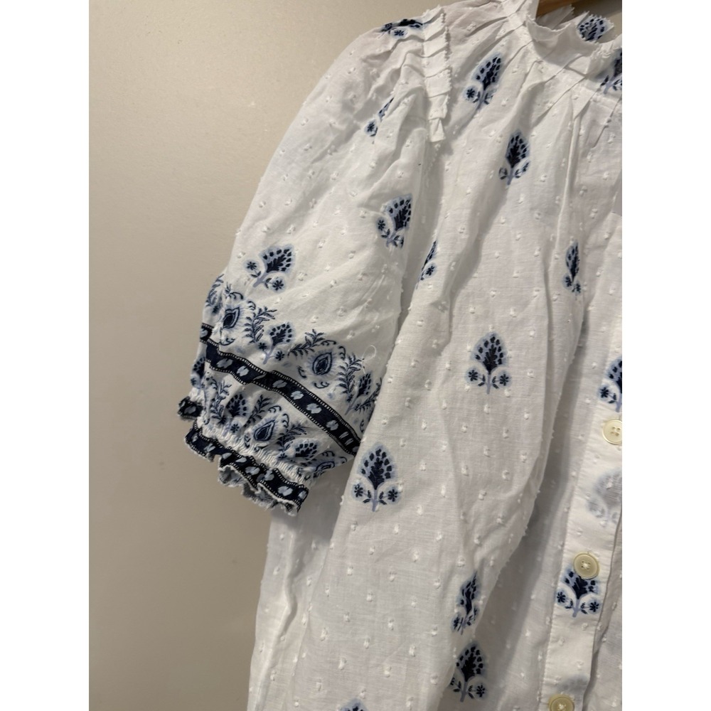 NWT LOFT Border Floral Clip Pleated Puff Sleeve Blouse Size Medium with Buttons - Picture 2 of 10